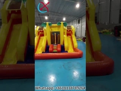 Casa de salto inflable comercial con toboganes dobles toboganes de agua inflables Selva amarilla