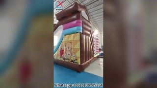 Linda casa inflable de oso con tobogán para niños