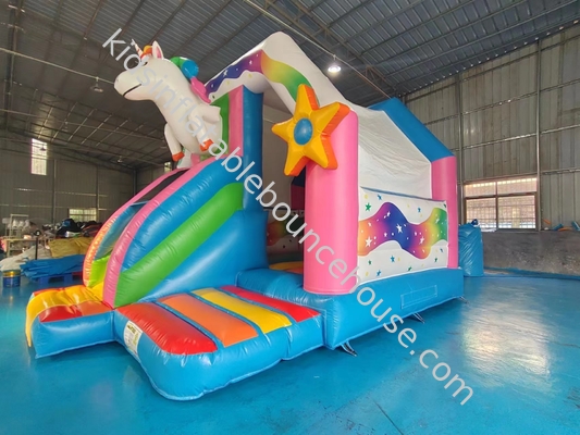 Combos inflables de lonas de PVC Unicornio divertido y colorido Inflable Casa de rebote con tobogán