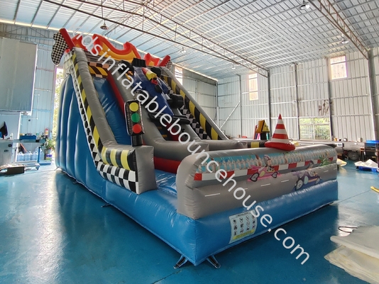 Impresión digital ignífugo Comercial Deslizador inflable de ruedas abiertas Carro de carreras Deslizador inflable Porter