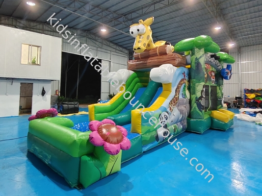Casa de salto al aire libre con tobogán Animales de la jungla Inflable Castillo de salto con tobogán Combo Doble tobogán para alquiler