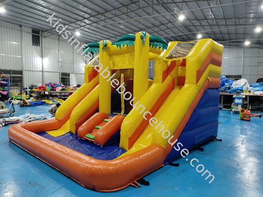 Casa de salto inflable comercial con toboganes dobles toboganes de agua inflables jungla amarilla para fiesta al aire libre