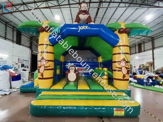 Combo de casa inflable con diseño de mono de la selva comercial, castillo hinchable