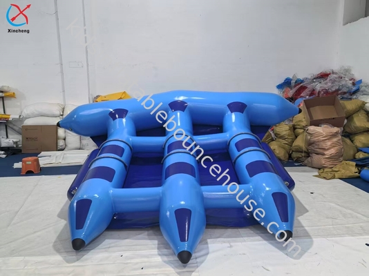 Proveedor de botes inflables de plátano remolcables, flotantes azules, juegos acuáticos de plátano volador