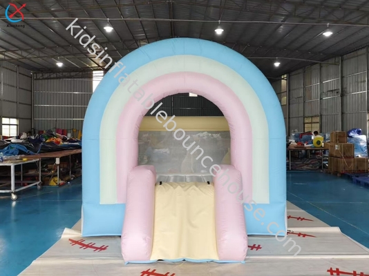 Combo de tobogán y casa inflable de rebote de fábrica, arcoíris, inflable para interiores con tobogán