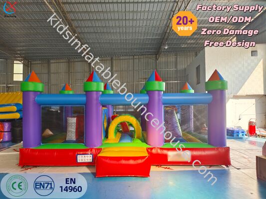 Casa de rebote inflable comercial Rainbow con parque de diversiones y circuito de obstáculos