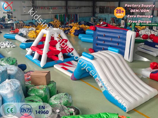 Parque Acuático Inflable Set de Obstáculos con Tobogán, Torre de Escalada y Pared para Uso en Lago
