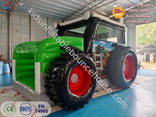 Casa de rebote inflable con forma de tractor personalizado comercial, granja temática para niños