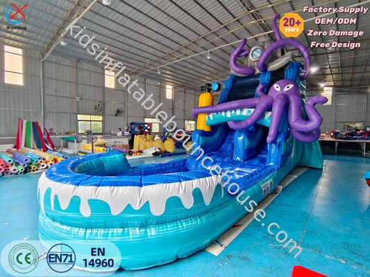 Slide de agua inflable con tema de pulpo Slide de agua inflable gigante con piscina para exteriores